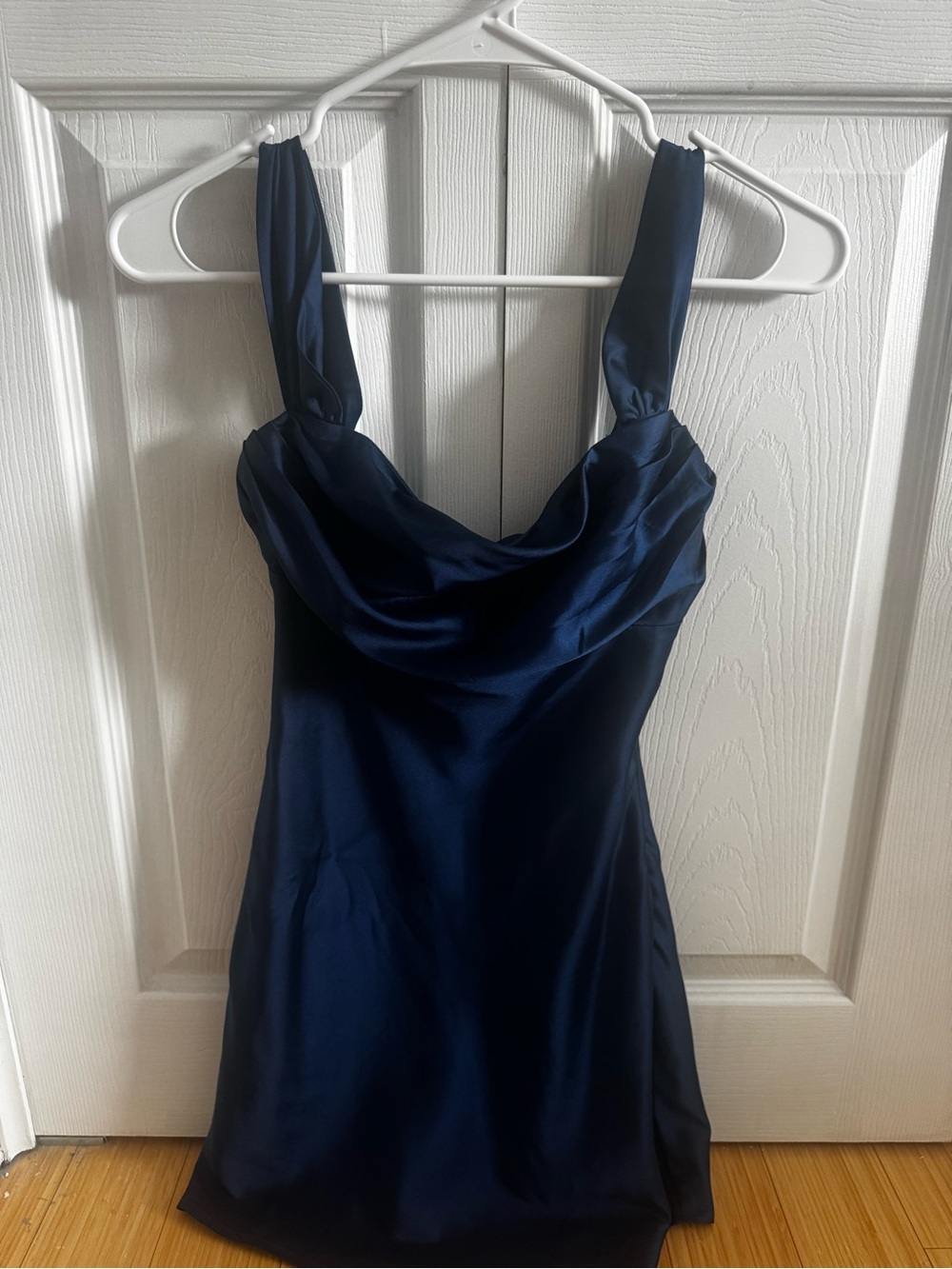 Beginning Boutique Navy Satin Mini Dress